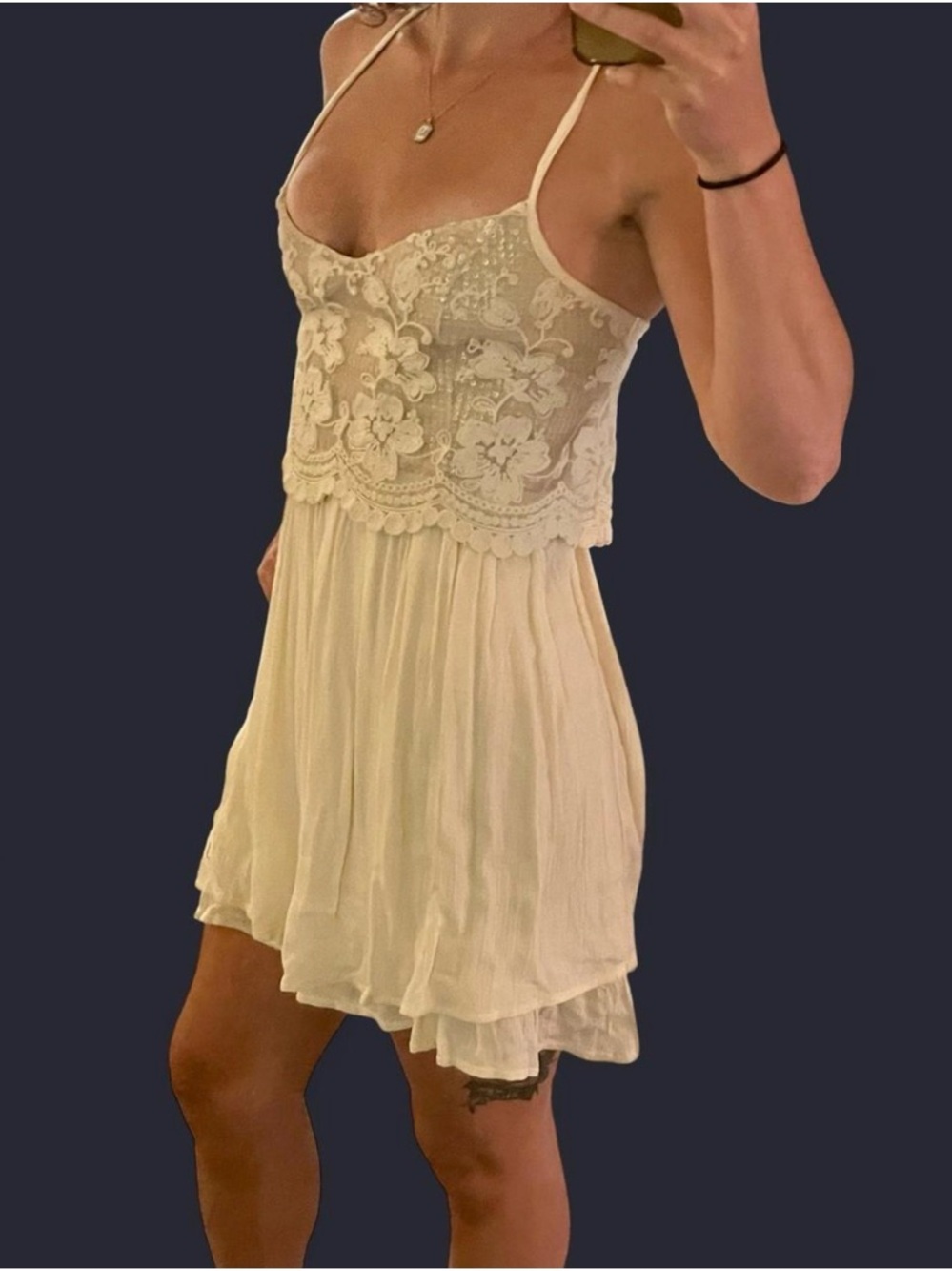 NWT Hollister Cream Lace Spaghetti Strap Mini Dress XS
